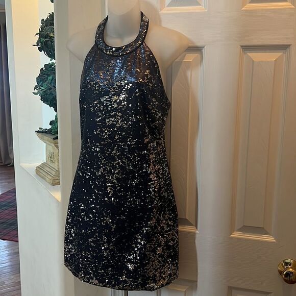 Gorgeous Women’s M cocktail New Years Eve Sequined Navy Blue Dress - Picture 5 of 16